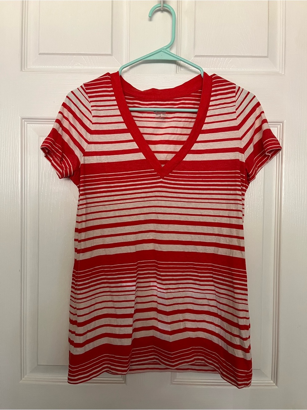 Mossimo Supply Co. Orange and White Striped V-Neck Tee